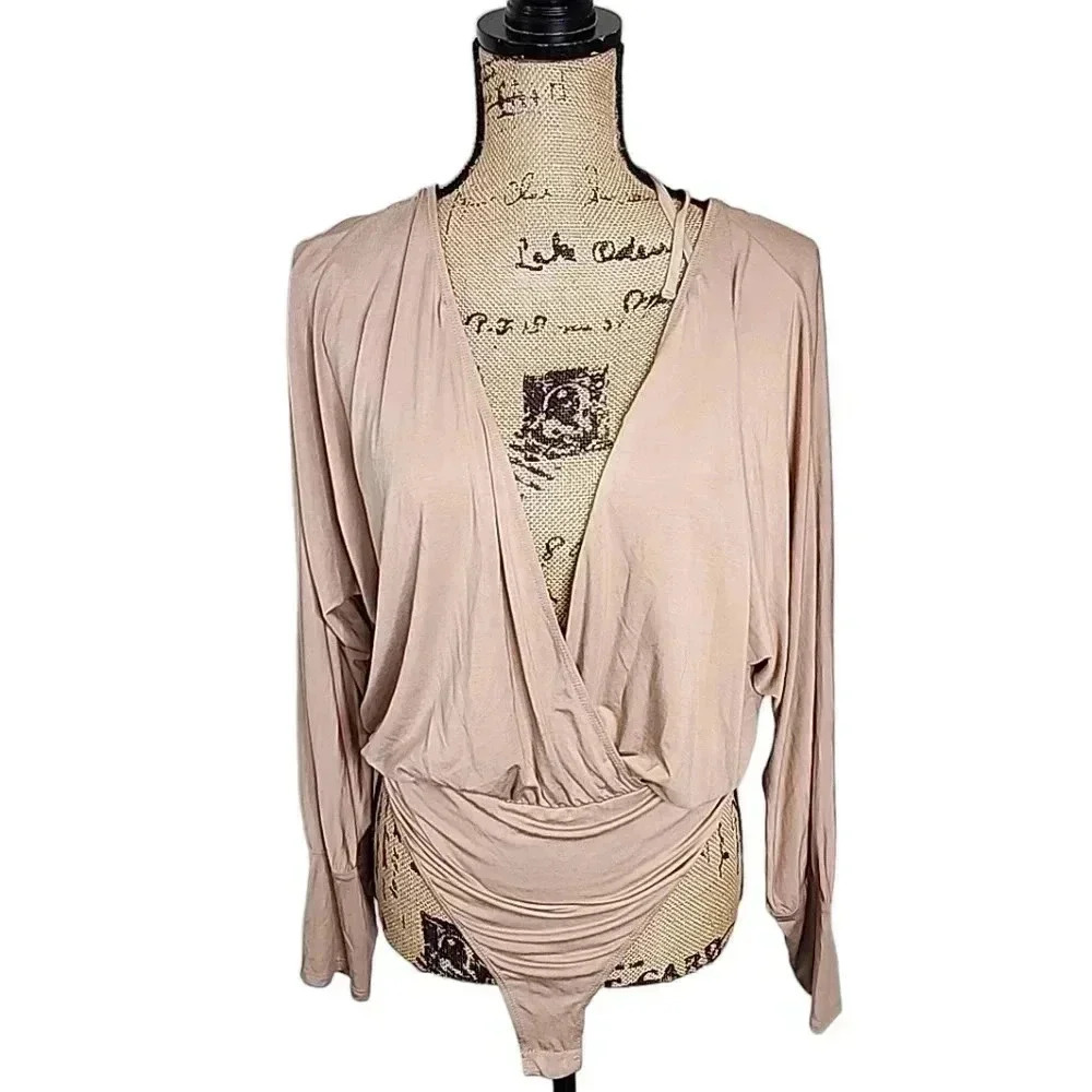 Forever 21 Open Knit Nude stretchy bodysuit. Size Large
